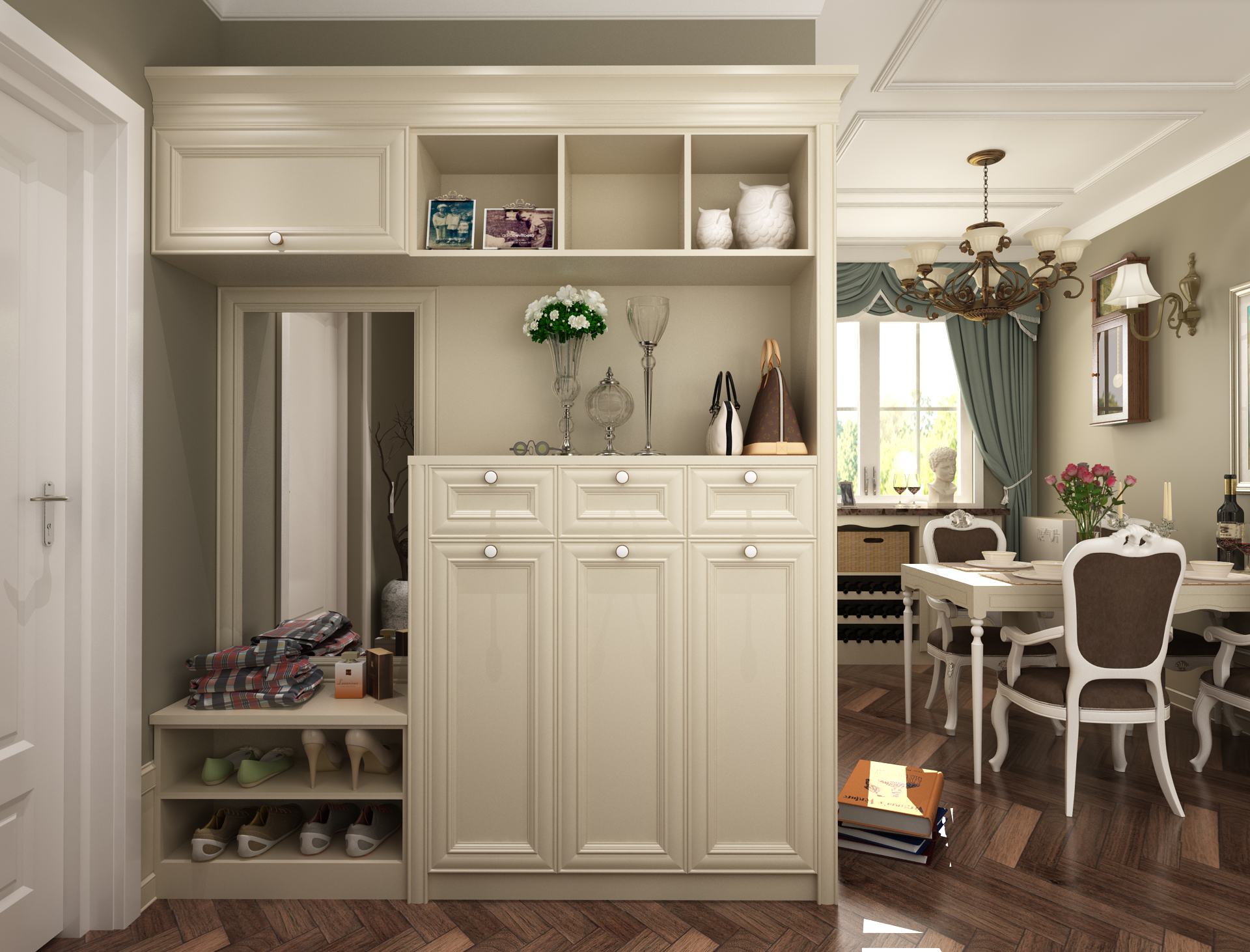 全鋁鞋柜-01（風(fēng)格：簡(jiǎn)歐；顏色：象牙白）